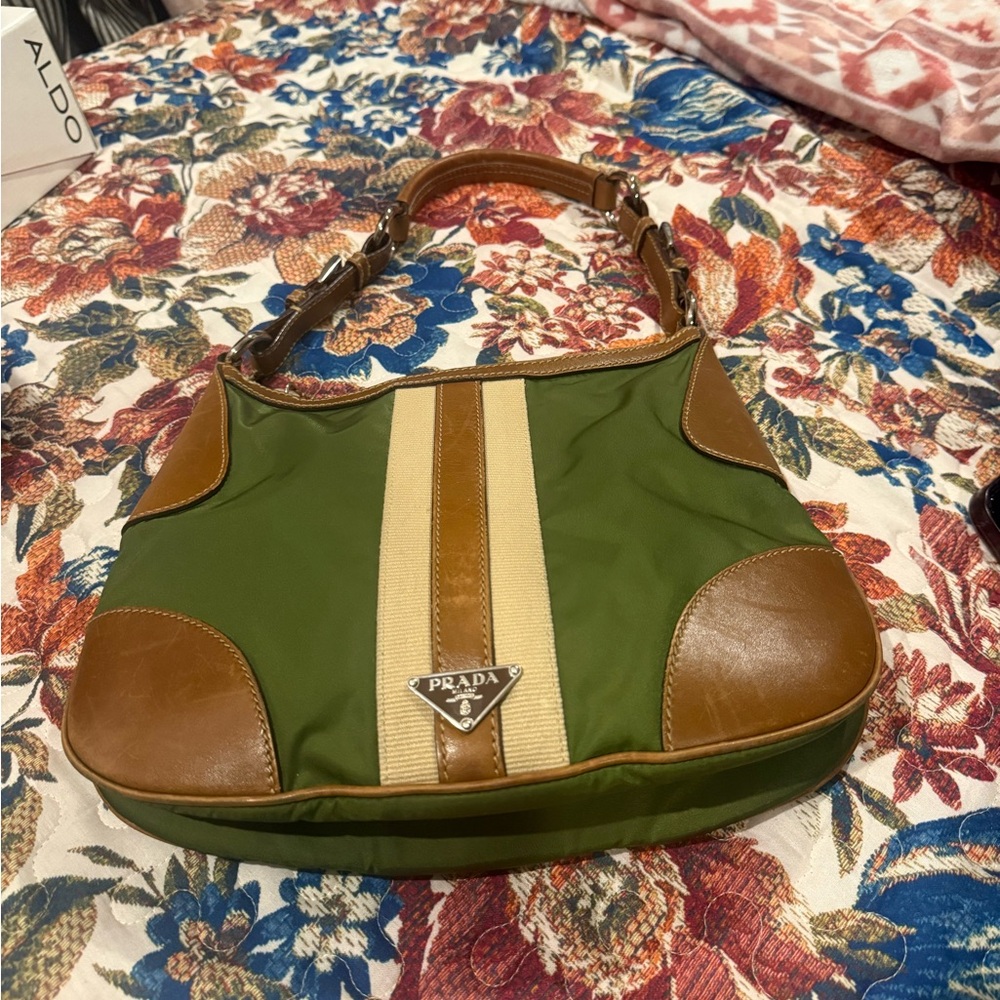 Prada Olive Green and Tan Shoulder Bag